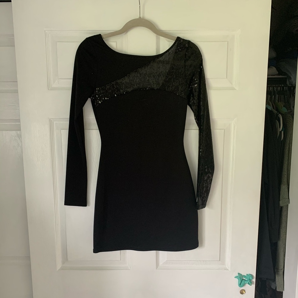 Black open back dress